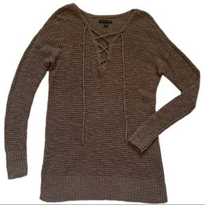 (AEO) - Knit, Lace-Up Brown/Nude Sweater: Medium